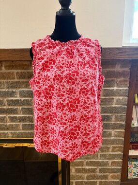 J. Crew Red Floral Ruffle-Neck Sleeveless Top